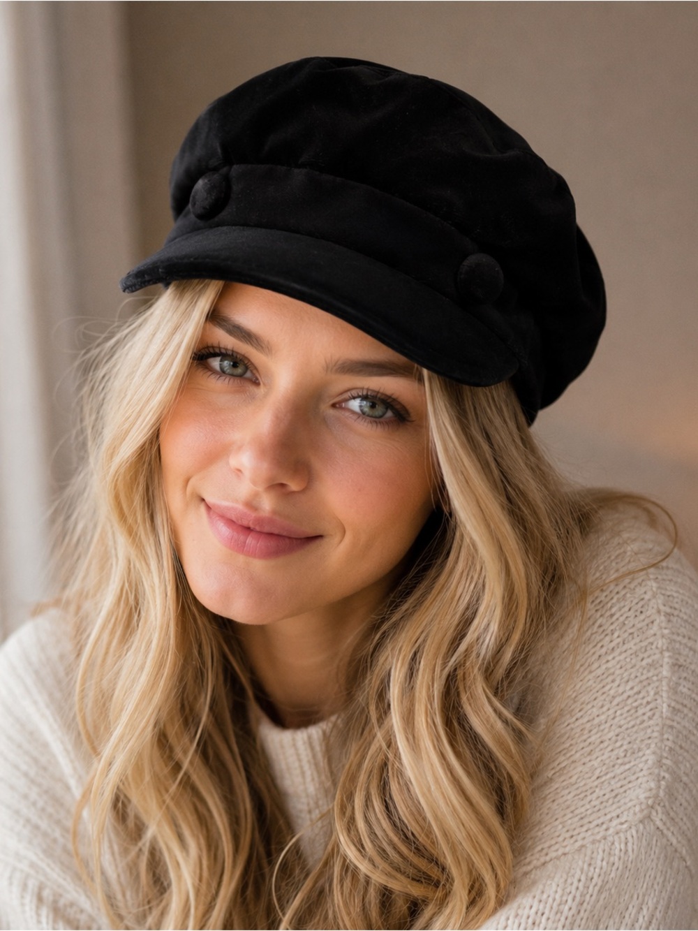 Zara Accessories Black Velvet Baker Boy Newsboy Cap